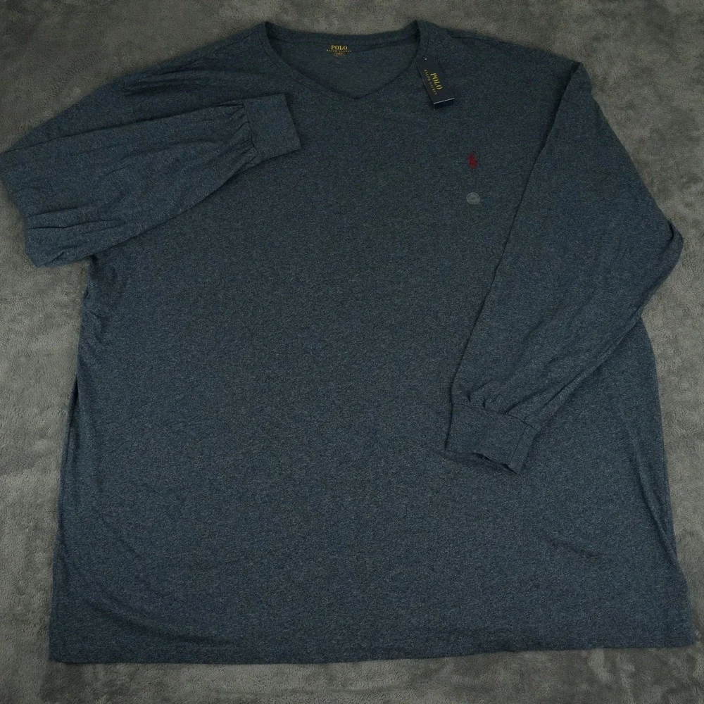 Polo Ralph Lauren Long Sleeve Shirt Men 3XLT Blue Heather V-Neck Cotton Big Tall
